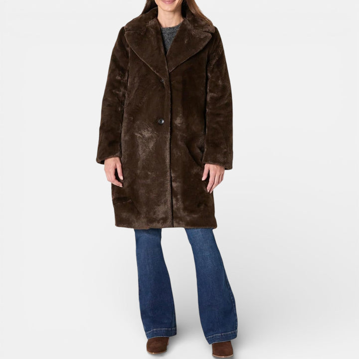 Lora | Womens Relaxed-Fit Long Faux Fur Coat with Lapel Collar