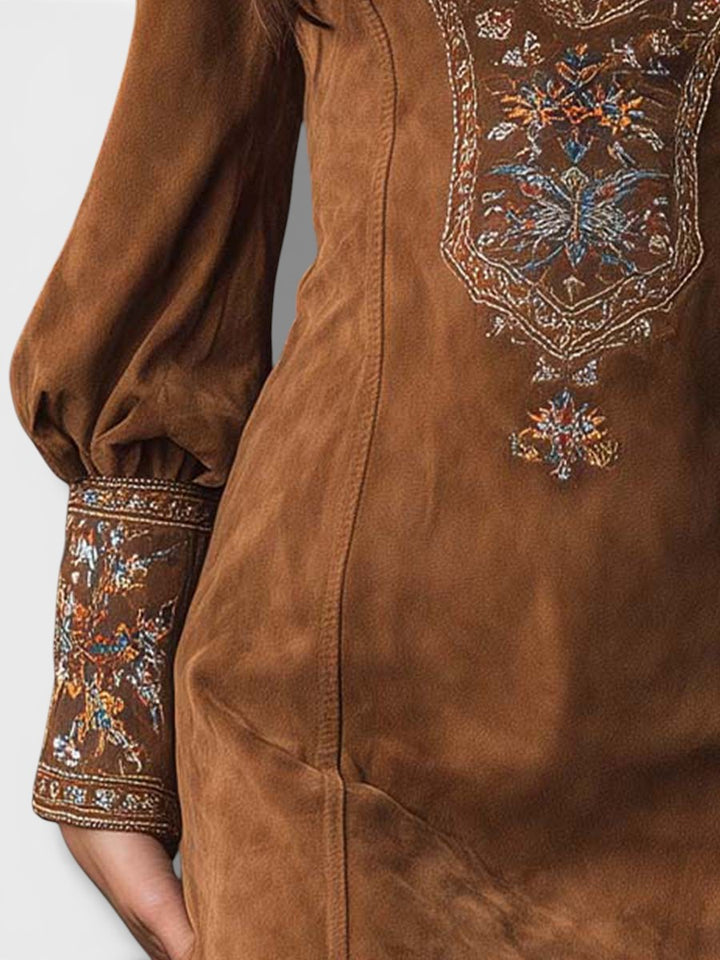 Lunori™ | Embroidered Mini Suede Dress