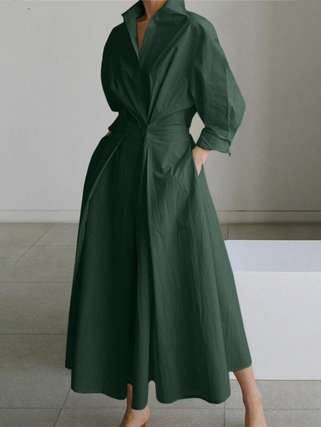 Elsie™ Elegant Button Lapel Midi Dress